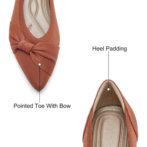 Women's Pointed Toe Knit Brown Flats Comfortable Lightweight Dressy Casual Shoes - Picture 2 of 9